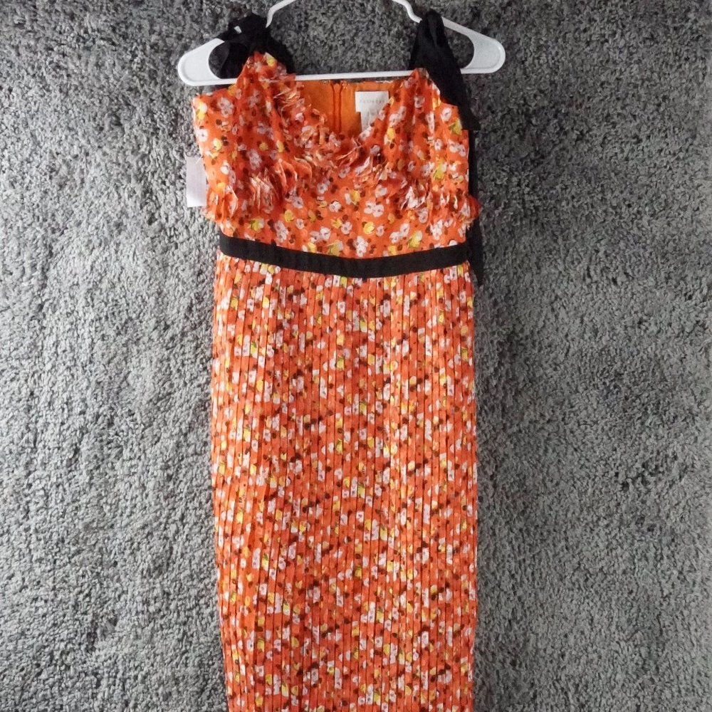 Foxiedox Orange Floral Pleated Dress size small